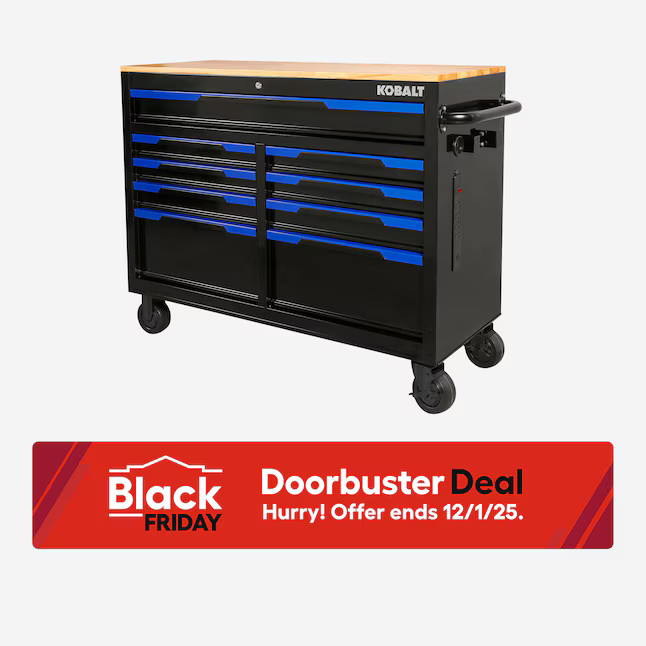 Kobalt 46.1-in L x 37.2-in H 9 -Drawers Rolling Black Wood Work Bench | Lowe's