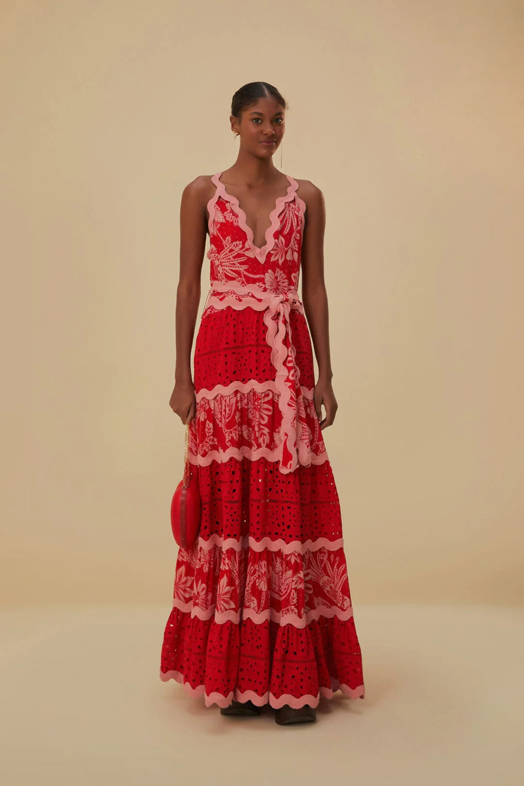 Flowerful Birds Red Mix Maxi Dress | FarmRio (US)