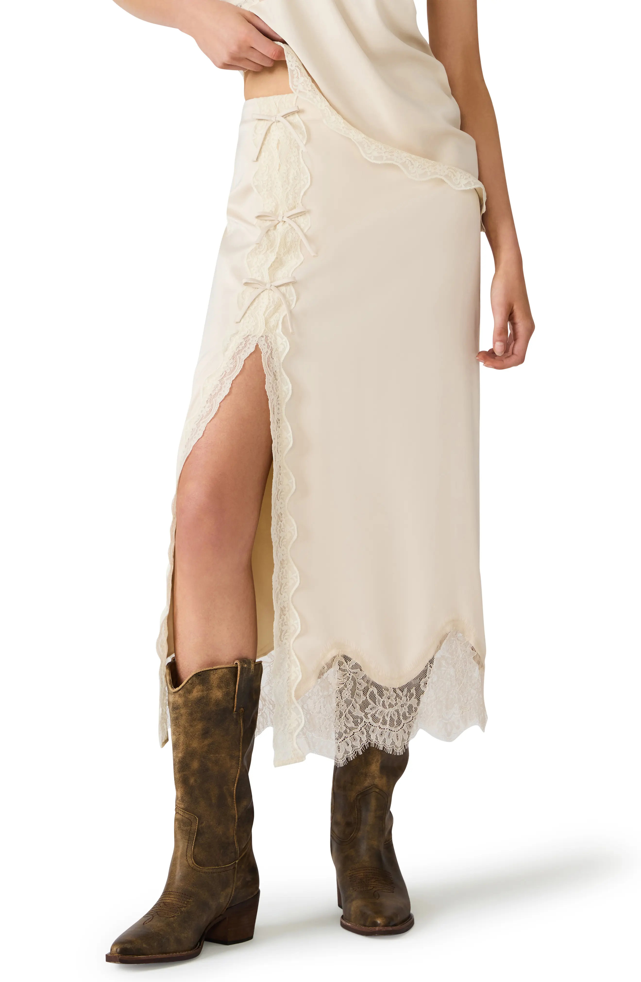 Lissandra Lace Trim Satin Maxi Skirt (Women) | Nordstrom | Nordstrom