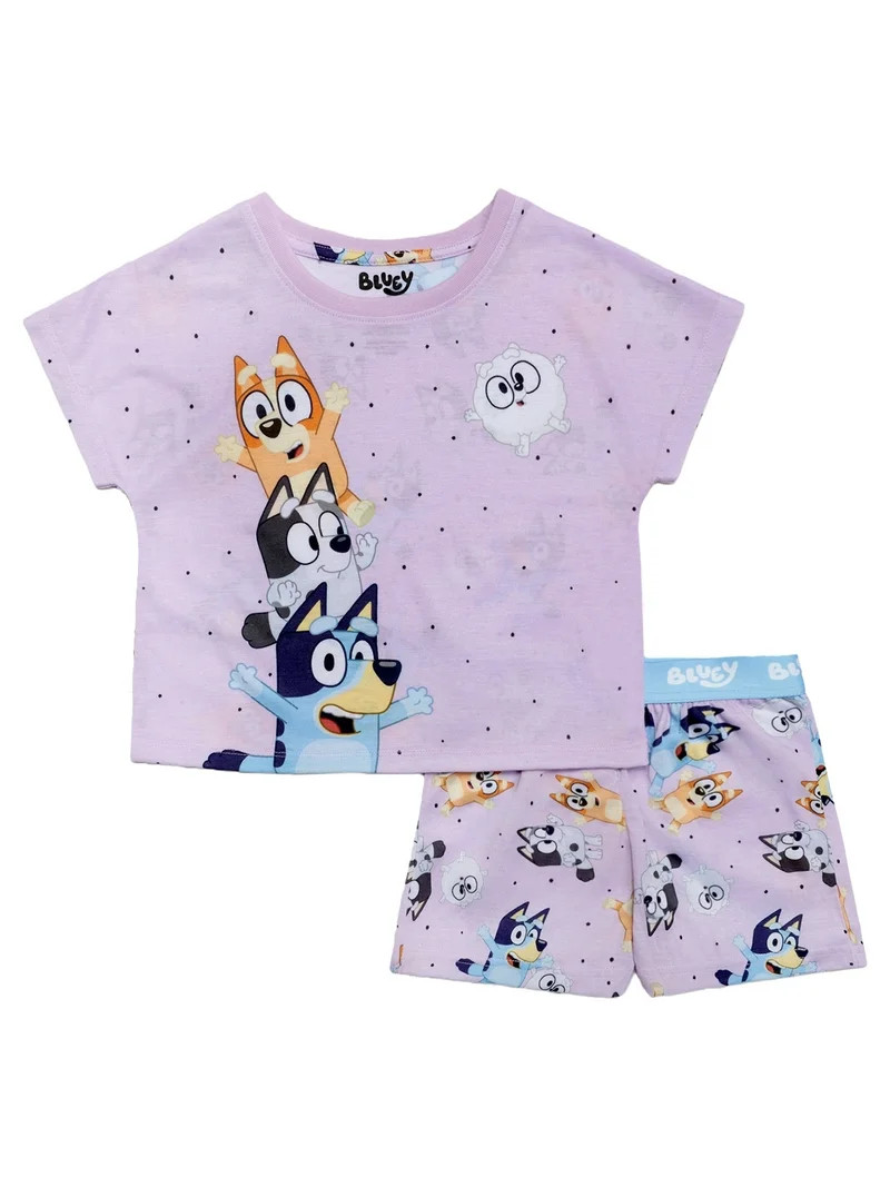 Bluey Girls 2-Piece Jersey Short Sleeve Top and Short, Sizes 4-12 | Walmart (US)