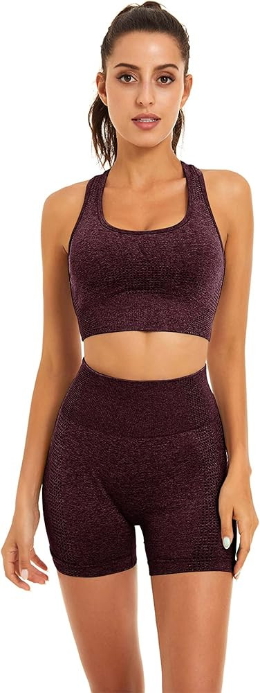 Toplook Women Seamless Yoga Workout Set 2 Piece Outfits Gym Shorts Sports Bra | Amazon (US)