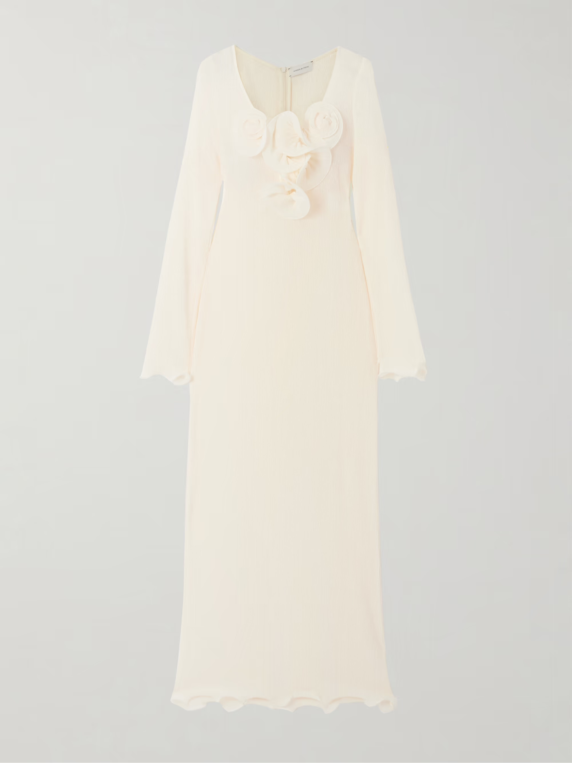 Appliquéd ruffled ribbed Lyocell-blend midi dress | NET-A-PORTER (US)