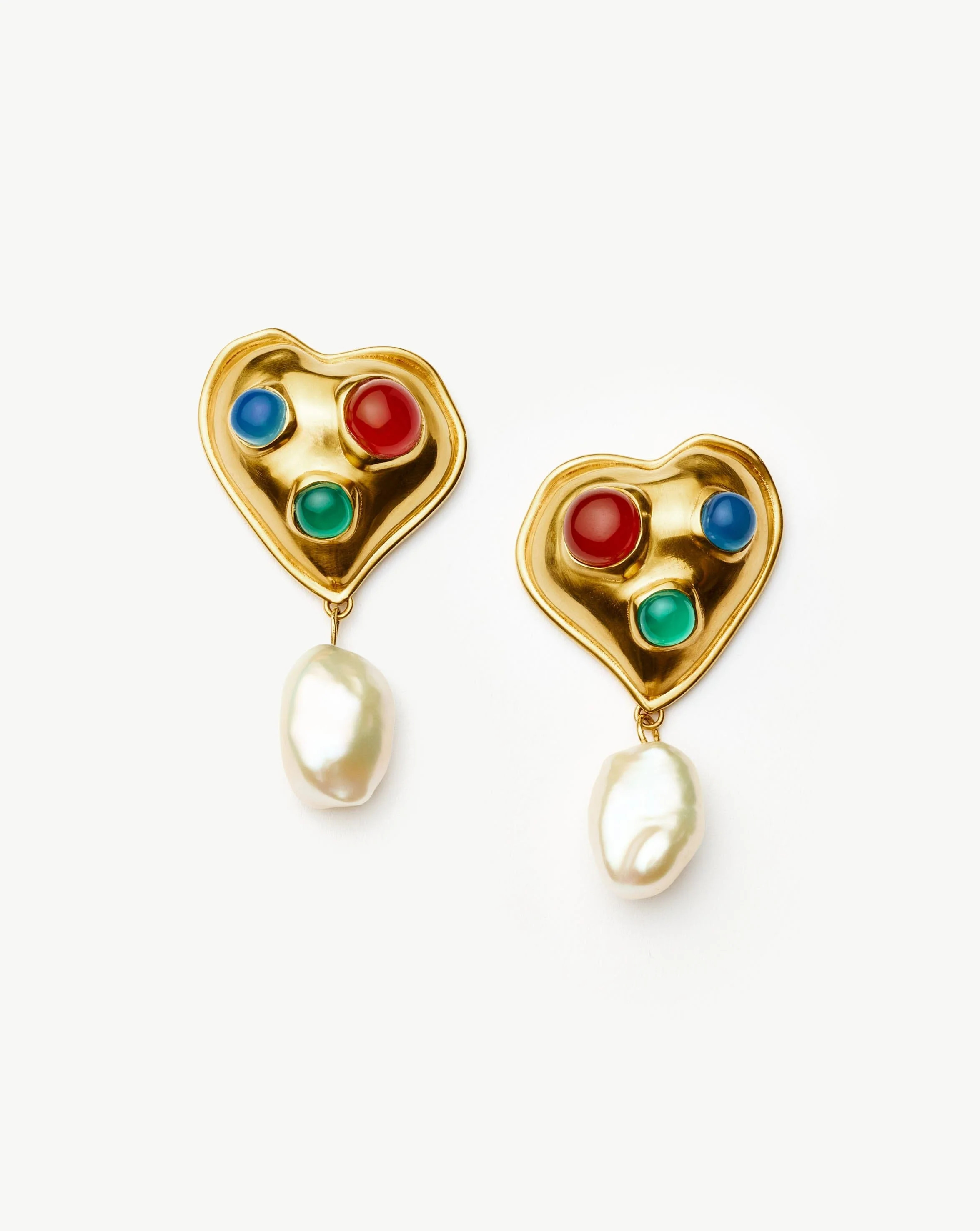 Rouje Marisa Heart Pearl Stud Earrings | 18ct Gold Plated Earrings | Missoma UK