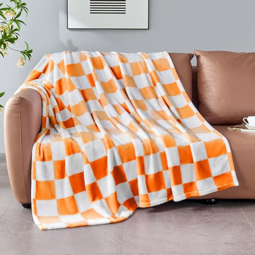 Edenleaf Orange Checkered Blanket, Soft Cozy Fleece Checkered Throw Blanket for Bed Sofa Couch Camping, Ultra Fluffy Throw Blankets for All Seasons (Orange) | Amazon (US)
