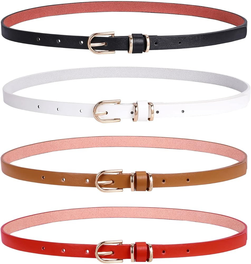 SANSTHS Set of 4 Womens Thin Belts Skinny Faux Leather Belt with Gold Alloy Buckle | Amazon (US)
