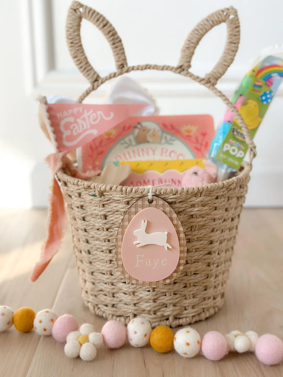 Gingham Bunny Easter Basket Tag: Custom Name Engraved Wood Acrylic Decor | Etsy (US)