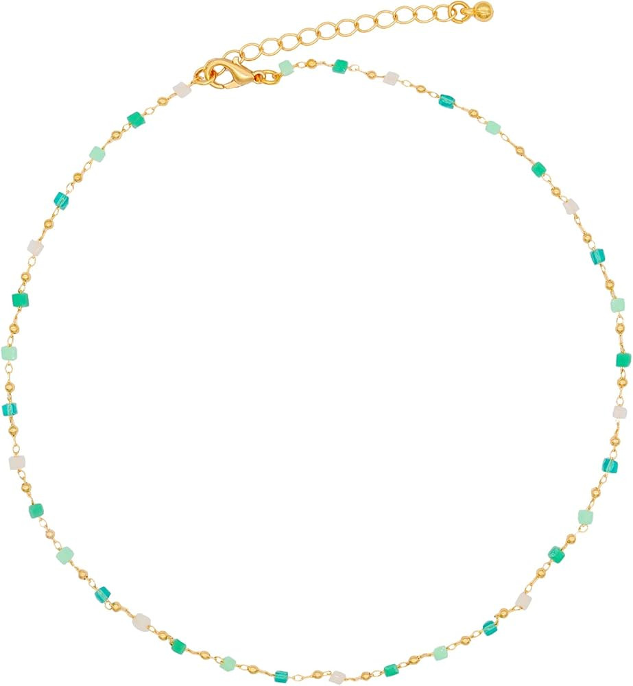 FUTIMELY Bohemia Green Beaded Beads Choker Necklace for Women Girls,Simple Fresh Green Beaded Squ... | Amazon (US)
