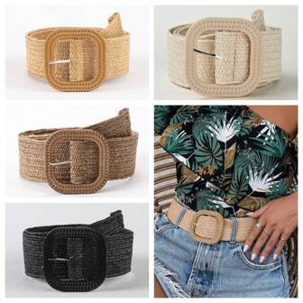 1 stuk Strand stijl Geweven Rotan Stretch Riemen Met Ronde gesp , Zonder gaten Schoenen met elast... | SHEIN