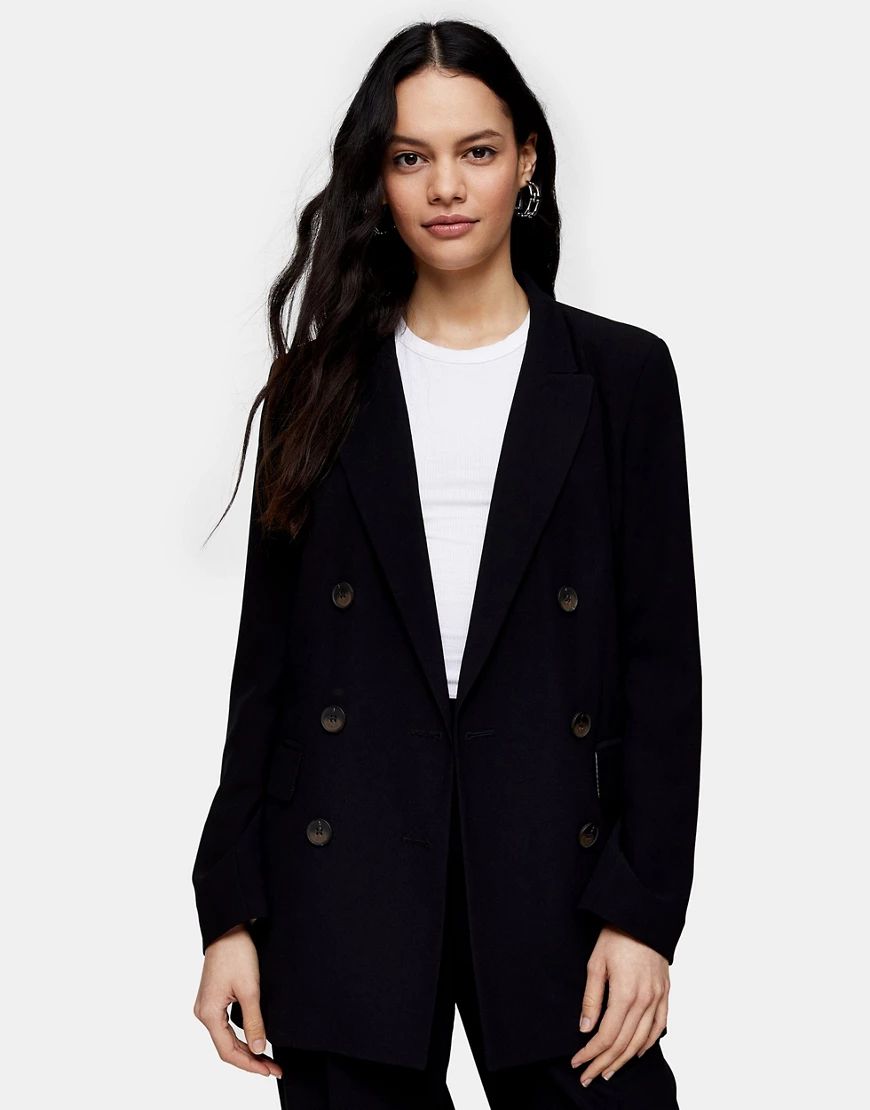 Topshop double breasted suit blazer in black | ASOS (Global)