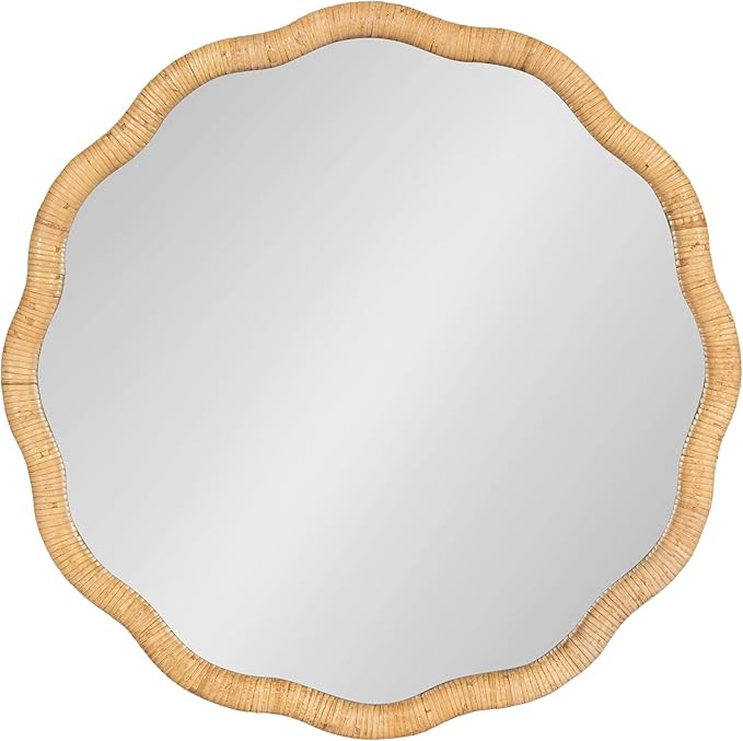 Kate and Laurel Rahfy Boho Scalloped Round Rattan Mirror, 26 Inch Diameter, Natural Wood, Decorat... | Amazon (US)