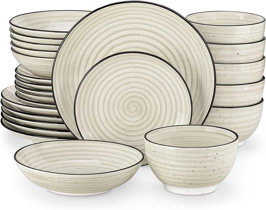 vancasso 24 Pieces Dinnerware Sets Bonbon Beige Dish Set for 6, Plates and Bowls Sets, Double-sid... | Amazon (US)