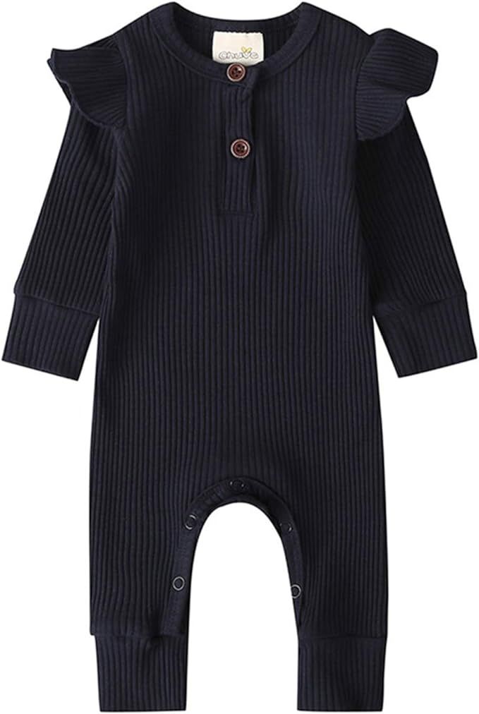 Newborn Baby Boys Girls Romper Ribbed Bodysuits Long Sleeve Clothes Plain Jumpsuits Knit Cotton O... | Amazon (US)