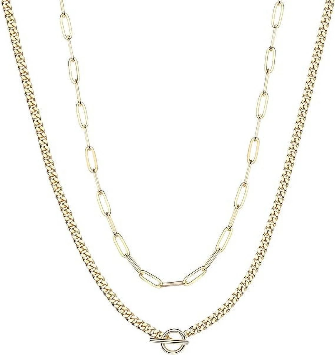 PAVOI Womens 14K Gold Plated Yellow Gold Double Chain Lock Style Necklace - Walmart.com | Walmart (US)