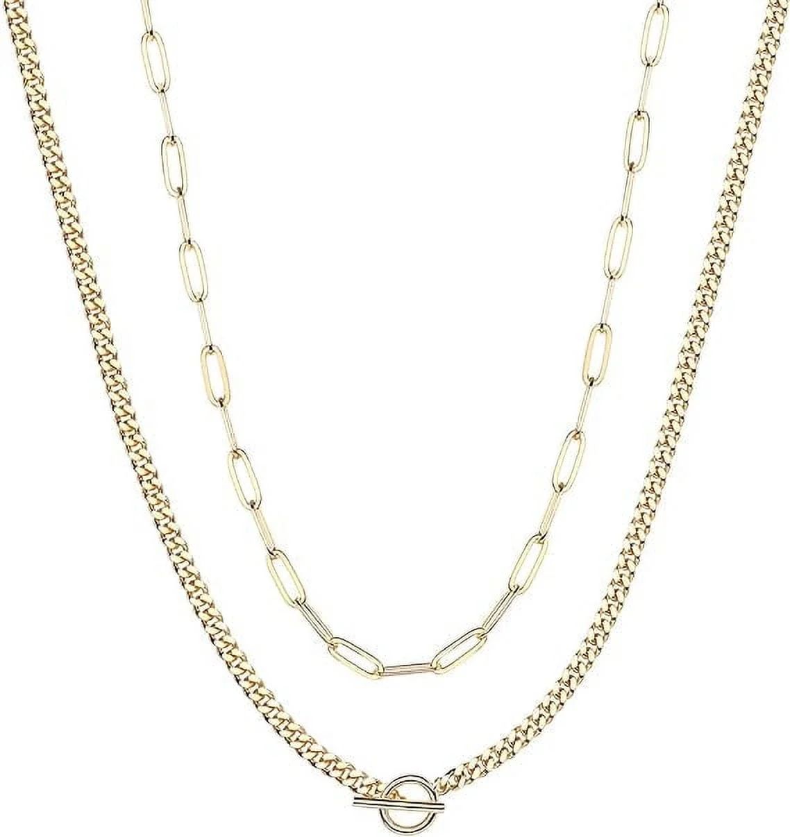 PAVOI Womens 14K Gold Plated Yellow Gold Double Chain Lock Style Necklace | Walmart (US)