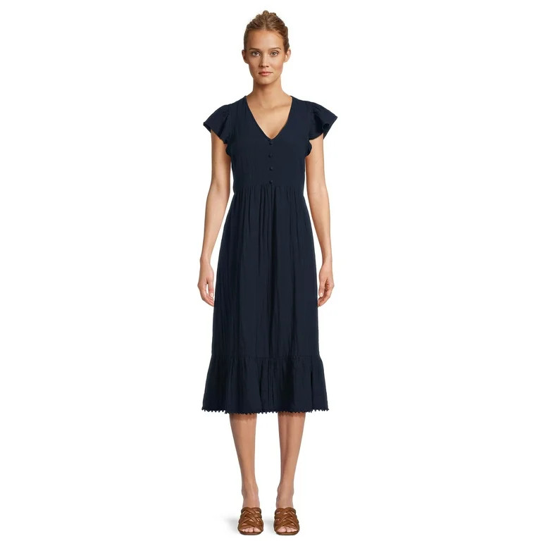 Time and Tru Women's Flutter Sleeve Midi Dress, Sizes XS-XXXL | Walmart (US)