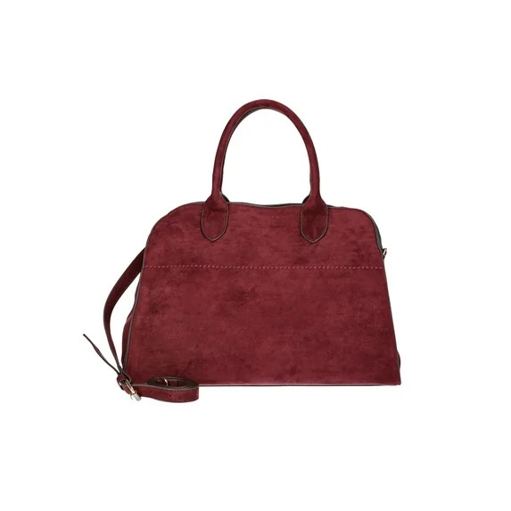 Time and Tru Women's Sage Satchel Soft Faux Suede Tote Bag, Wine - Walmart.com | Walmart (US)