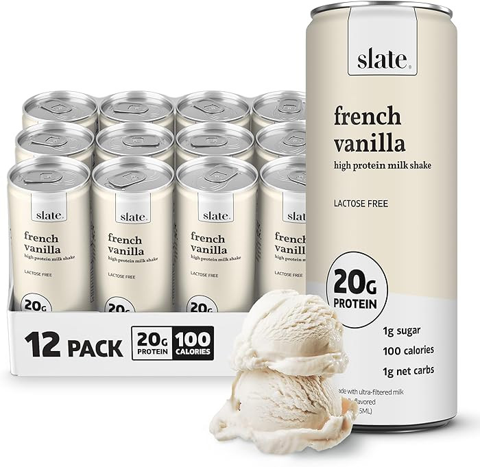 Slate Milk - High Protein Milk Shake - French Vanilla - Lactose Free, 20g Protein, 1g Sugar, 100 ... | Amazon (US)