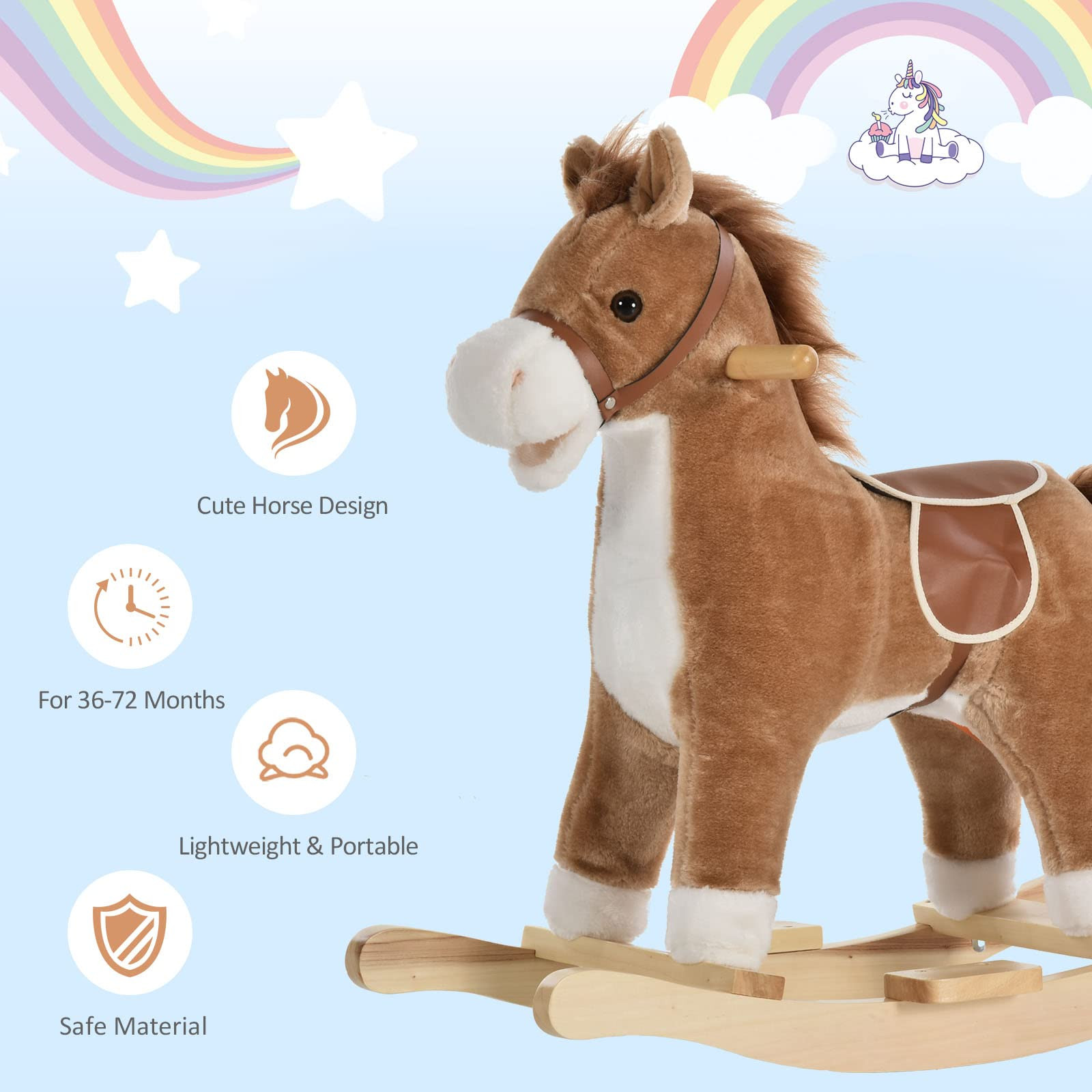 Qaba Rocking Horse Plush Animal on Wooden Rockers, Baby Rocking Chair with Sounds, Moving Mouth, ... | Amazon (US)