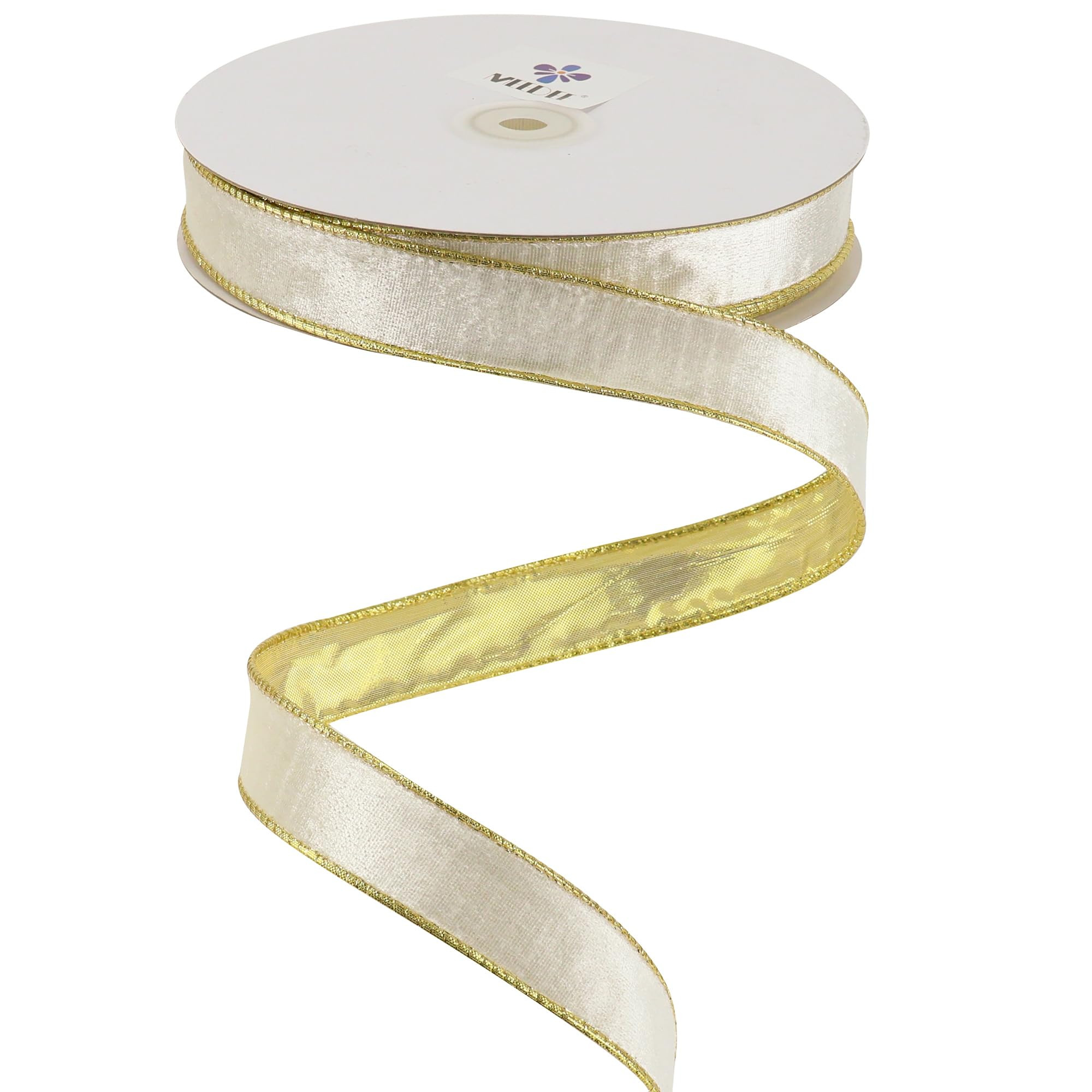 MEEDEE Skinny White Velvet Ribbon with Gold Back 1 inch Double Sided Christmas Wired Ribbon - 25 ... | Amazon (US)