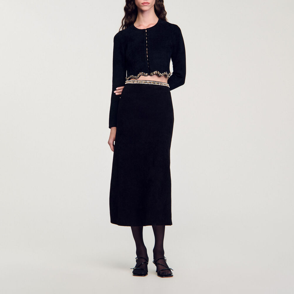 Short rhinestone velvet knit cardie | Sandro US | Sandro-Paris US