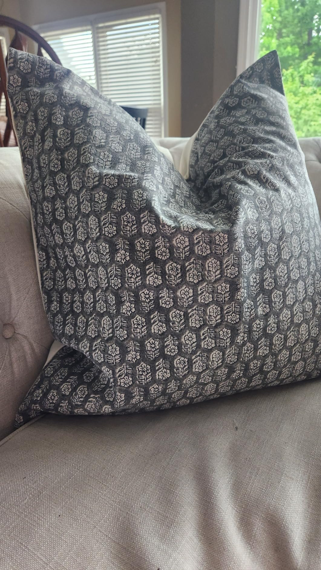 DOMVITUS Floral Pillow Covers, 18x18 Pillow Cover, Couch Pillows for Living Room, Decorative Farmhouse Accent Block Print Throw Pillow Covers, 1PC, Dusty Blue | Amazon (US)