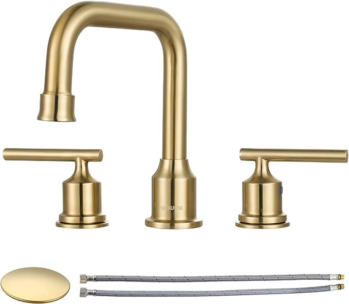 WOWOW Brushed Gold Bathroom Faucet Widespread Bathroom Sink Faucet 2 Handle Lavatory Faucet 3 Hol... | Amazon (US)