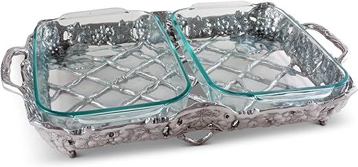 Arthur Court Metal Pyrex Glass Casserole Dish Holder Classic Grape Pattern Sand Casted in Aluminu... | Amazon (US)
