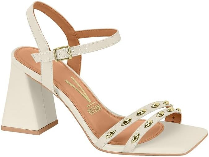 Sandália Vizzano Salto Bloco Apliques Feminino - Preto | Amazon (BR)