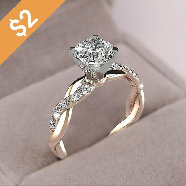 925 Sterling Silver Twisted Shape Diamond Ring Wedding Band 18KGP Two Tone Rose-gold Silver Fashion  | Wish