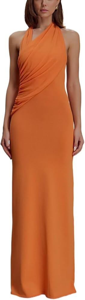 One-Shoulder Sleeveless Fitted Pleated Backless Dress \u2013 Hostess Dress for Formal Dinners | Amazon (US)