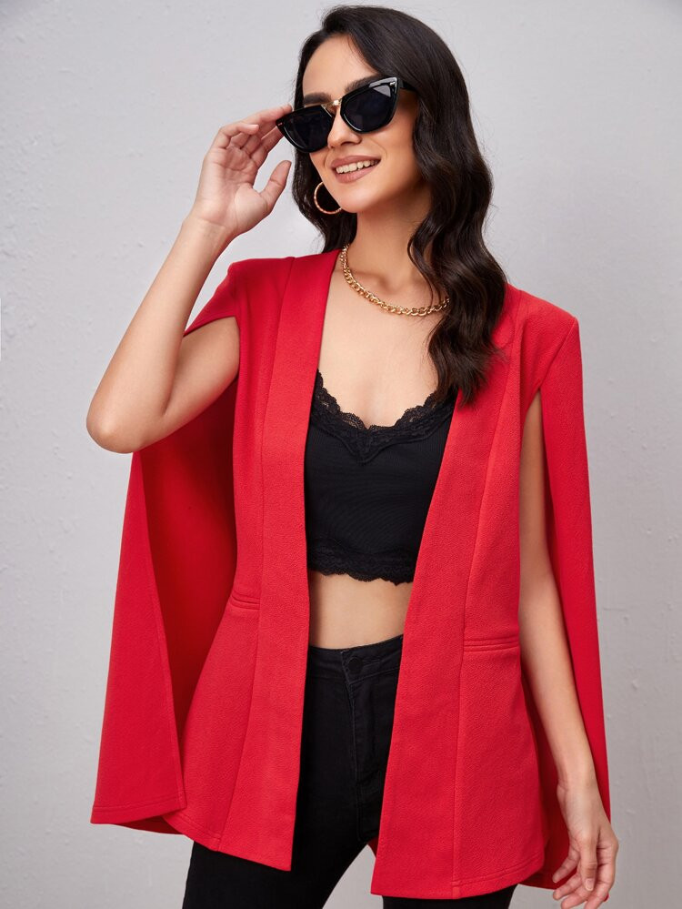 SHEIN Solid Open Front Cloak Sleeve Blazer | SHEIN