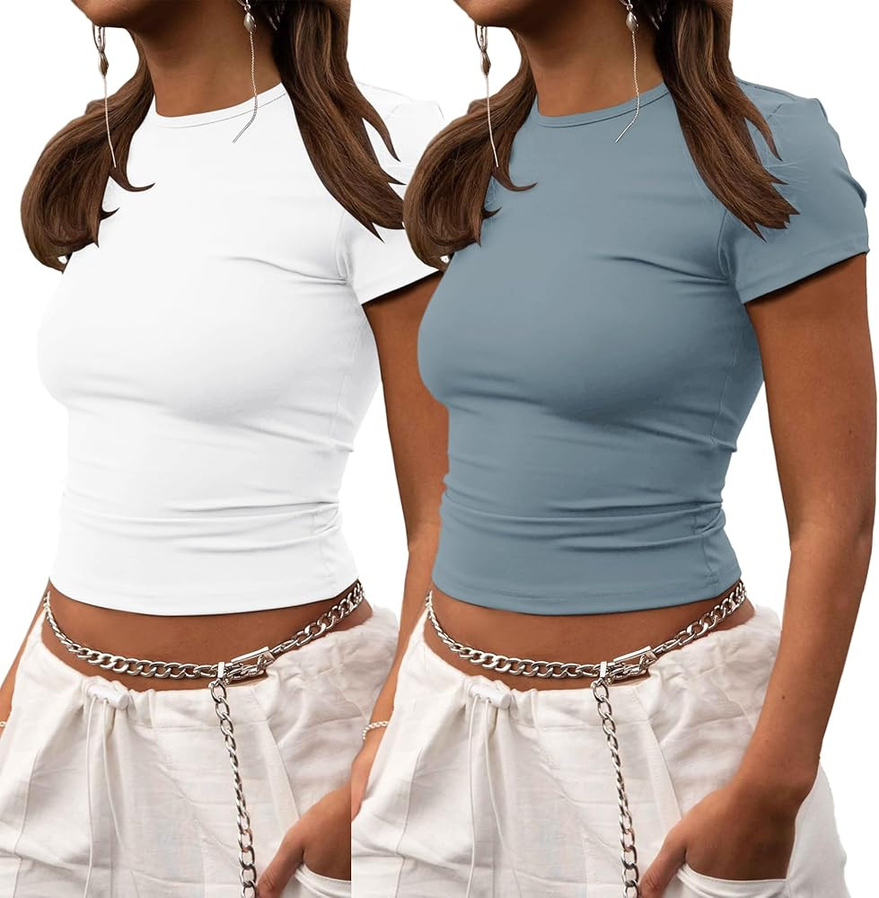 ZHENWEI Crop Workout Tops for Women Pack Summer Short Sleeve Gym Athletic Compression Shirts Cute... | Amazon (US)