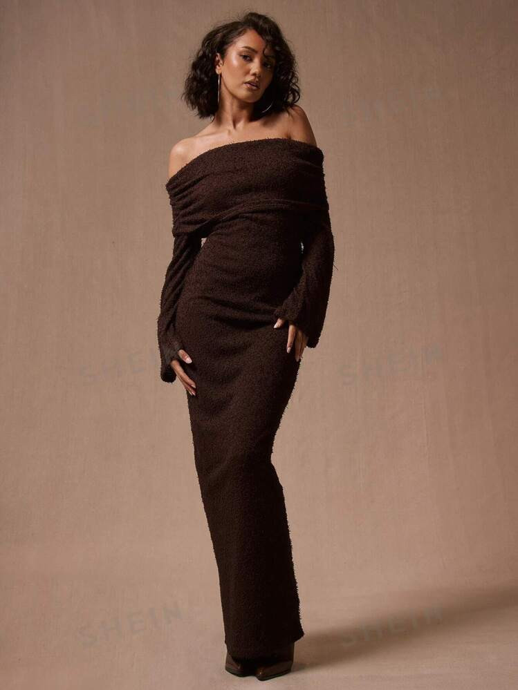 MUSERA Off The Shoulder Knit Maxi Dress | SHEIN