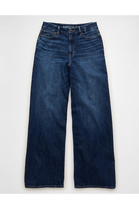 AE Dreamy Drape Stretch Curvy Super High-Waisted Baggy Wide-Leg Jean Women's Dark Indigo 2 Regular | American Eagle Outfitters (US & CA)