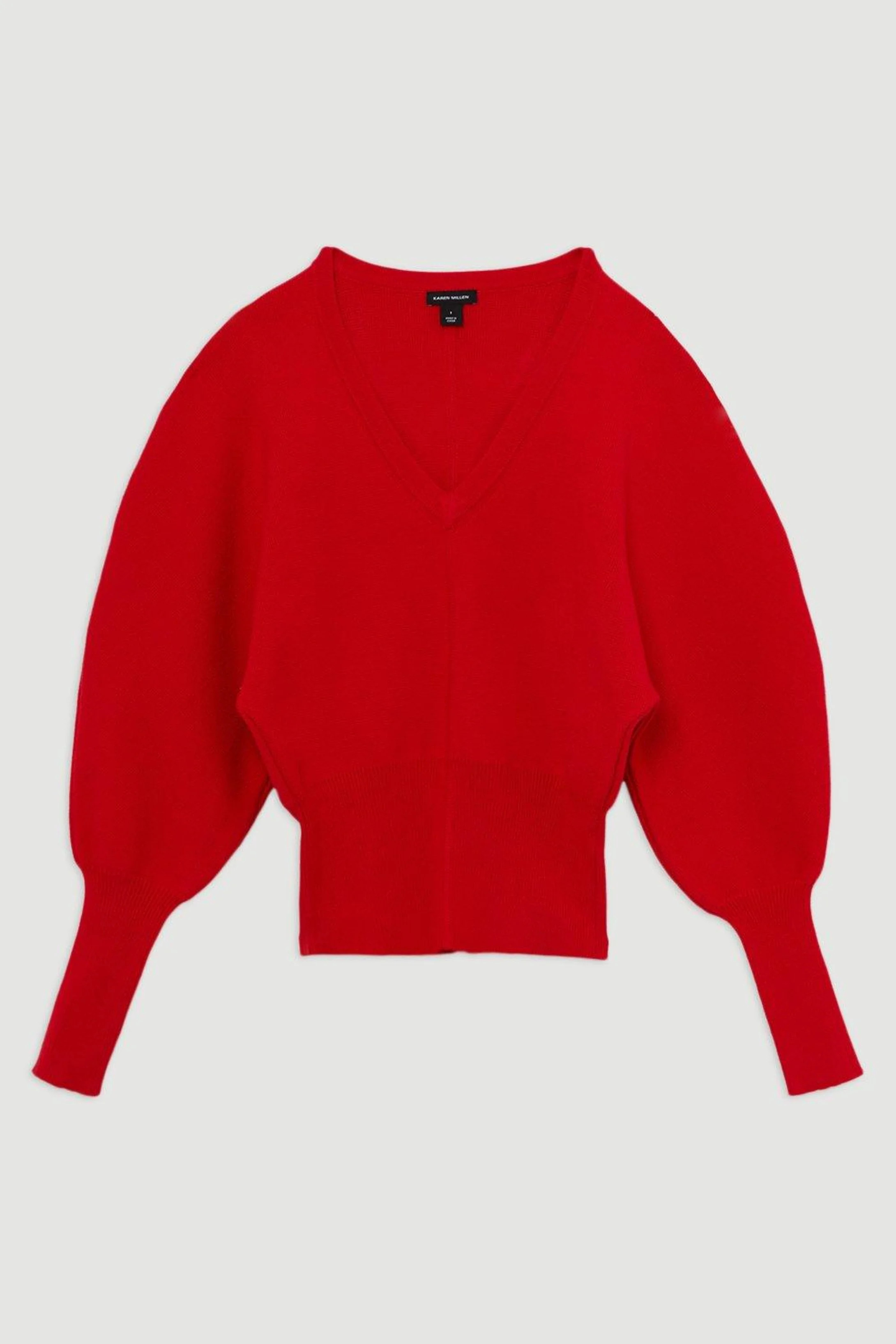 Compact Wool Look V Neck Batwing Knit Jumper | Karen Millen UK + IE + DE + NL