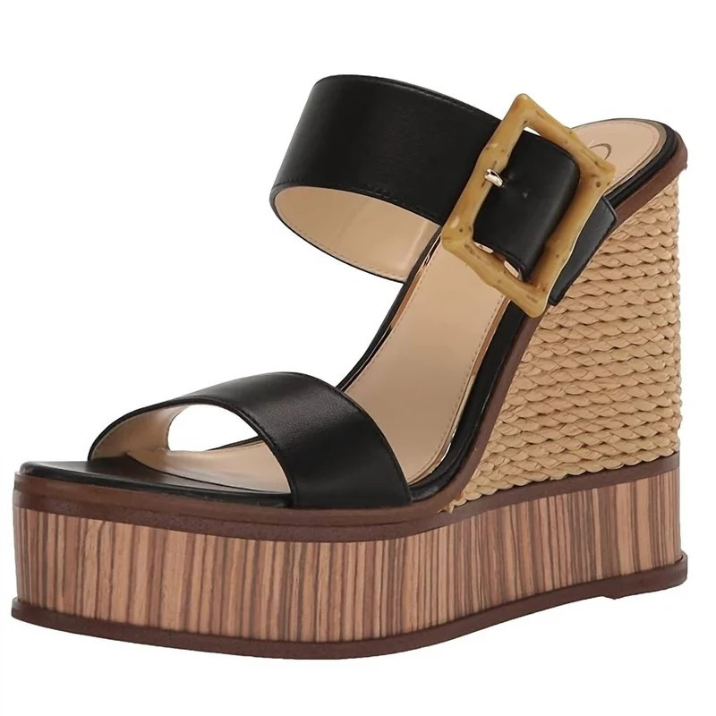 Jessica Simpson Hendrya Wedge Sandal In Black - Black - 8.5 | Verishop
