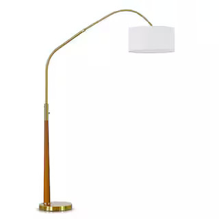 HomeGlam 81 in. Brushed Brass 1-Light Dimmable Arched Floor Lamp for Living Room with White Linen... | The Home Depot