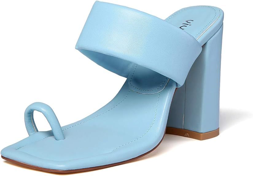 vivianly Women Toe Ring Block Heels Sandals Open Toe Heel Mules Slip on Backless Dress Shoes | Amazon (US)
