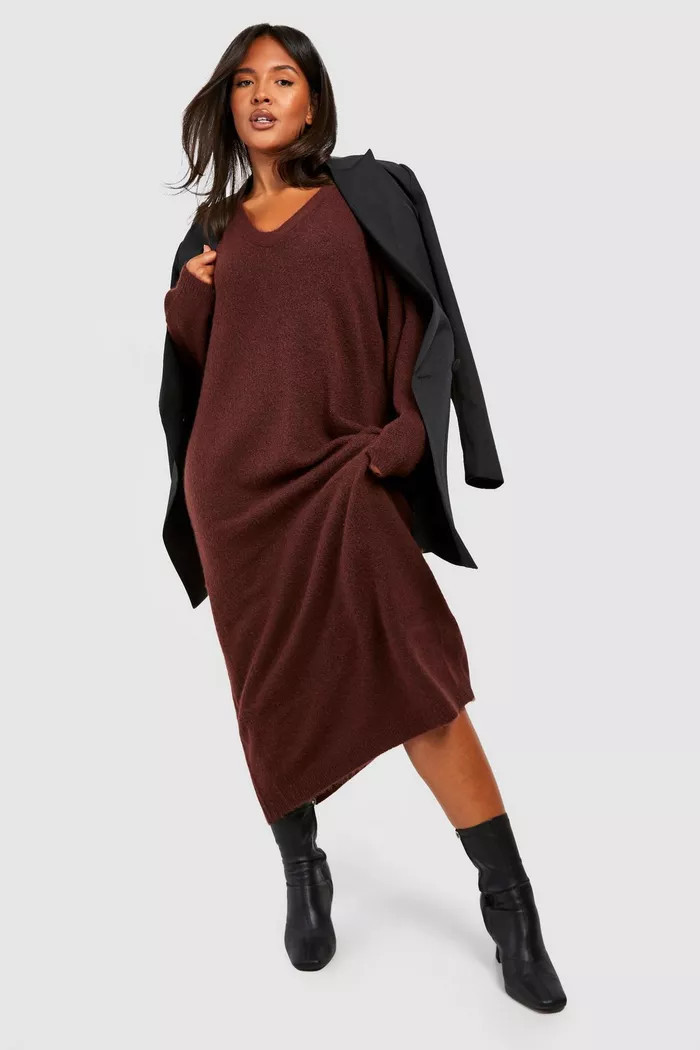 Plus Slouchy Soft Knit Maxi Knitted Dress | boohoo (US & Canada)