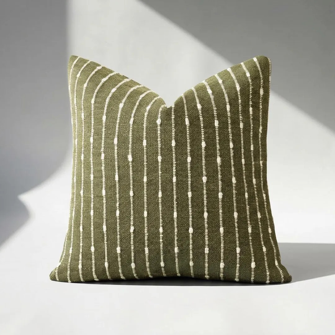 Olive Green Boucle Pillow Covers Pack of 2 for Modern Farmhouse Decor, Textured Woven Cushion Cas... | Etsy (US)