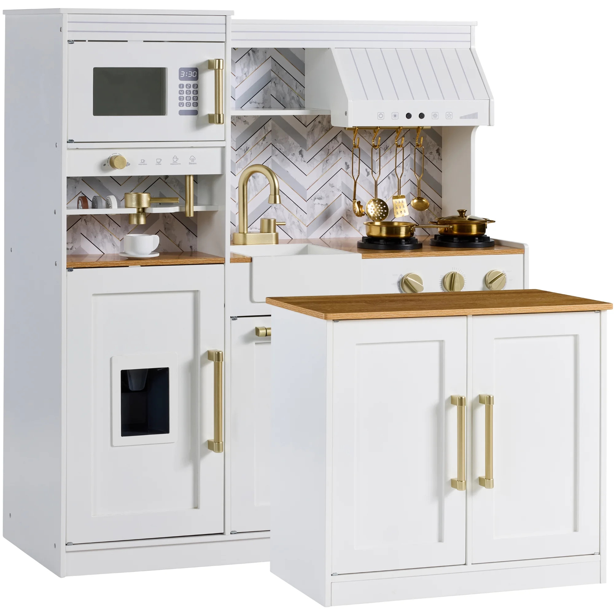Best Choice Products Deluxe Pretend Play Kitchen with Island, Espresso Machine Version - White | Walmart (US)