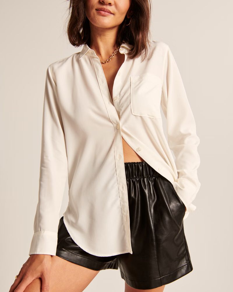 Women's Long-Sleeve Drapey Button-Up Shirt | Women's Tops | Abercrombie.com | Abercrombie & Fitch (US)