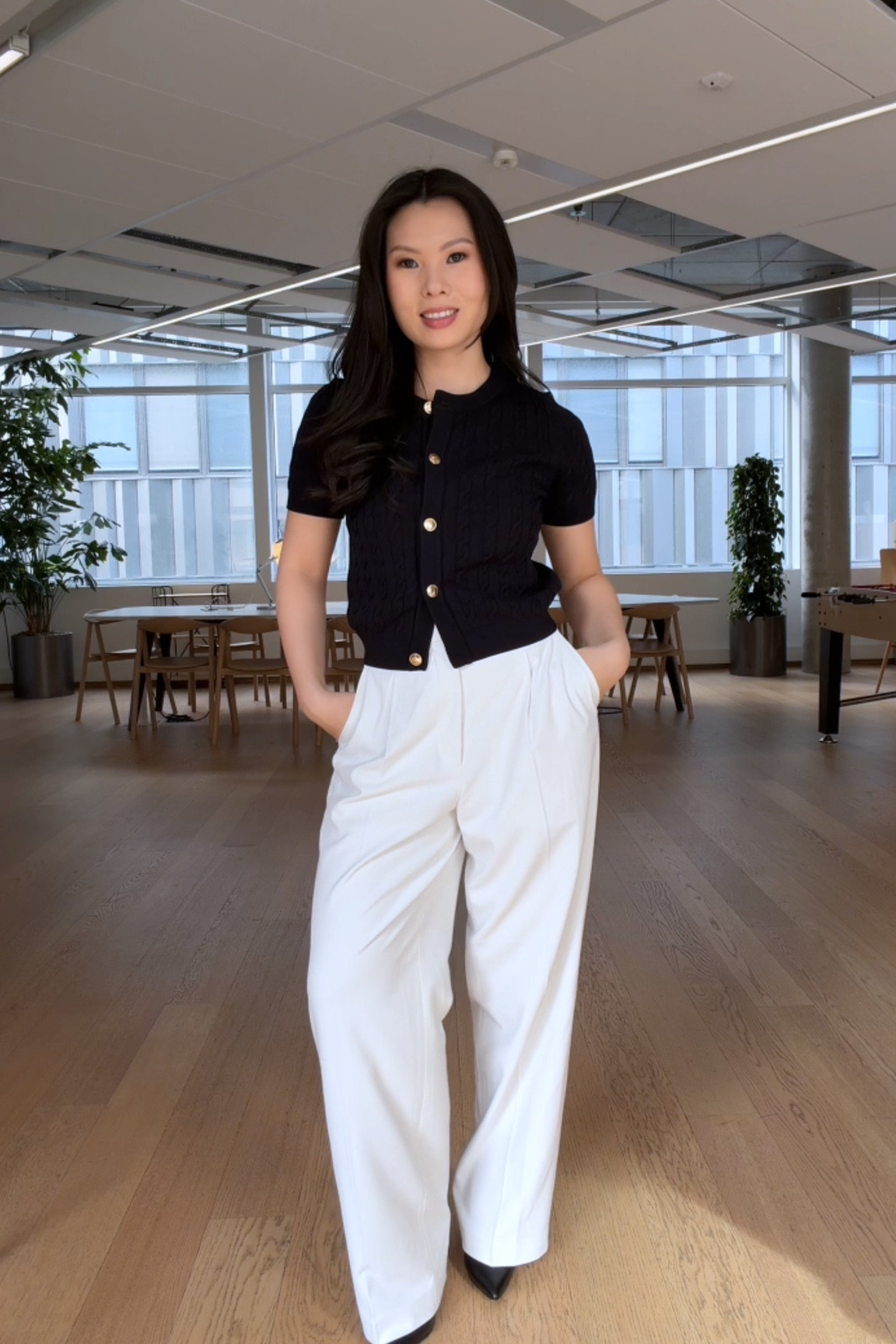 Navy knit XS, trousers XXS

#LTKspring #LTKworkwear #LTKuk