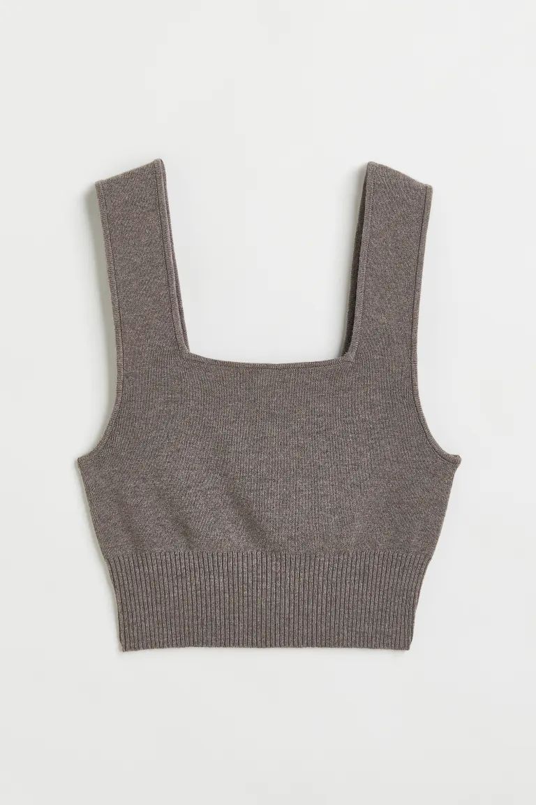 Fine-knit Crop Top - Dark taupe - Ladies | H&M US | H&M (US + CA)