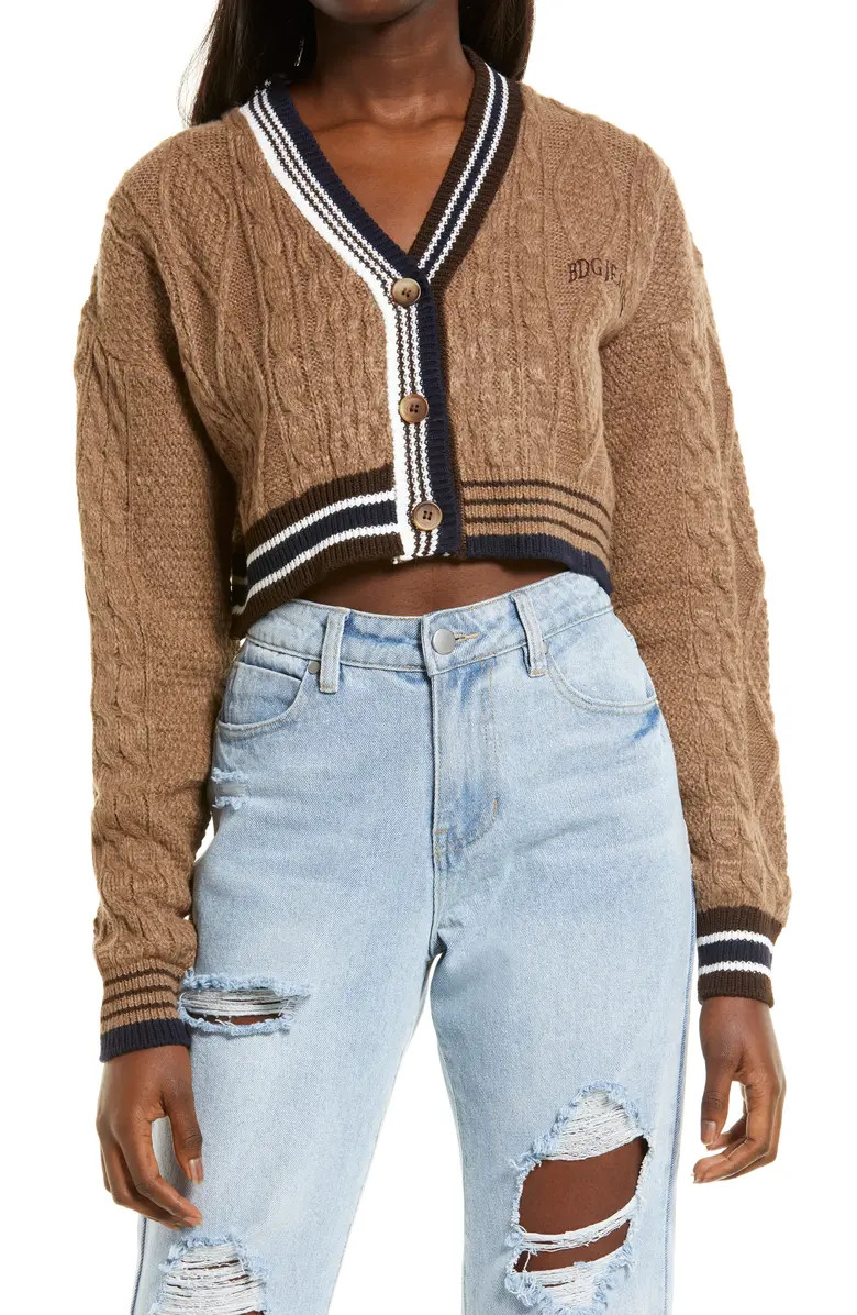 BDG Urban Outfitters Cricket Cable Knit Crop Cardigan | Nordstrom | Nordstrom