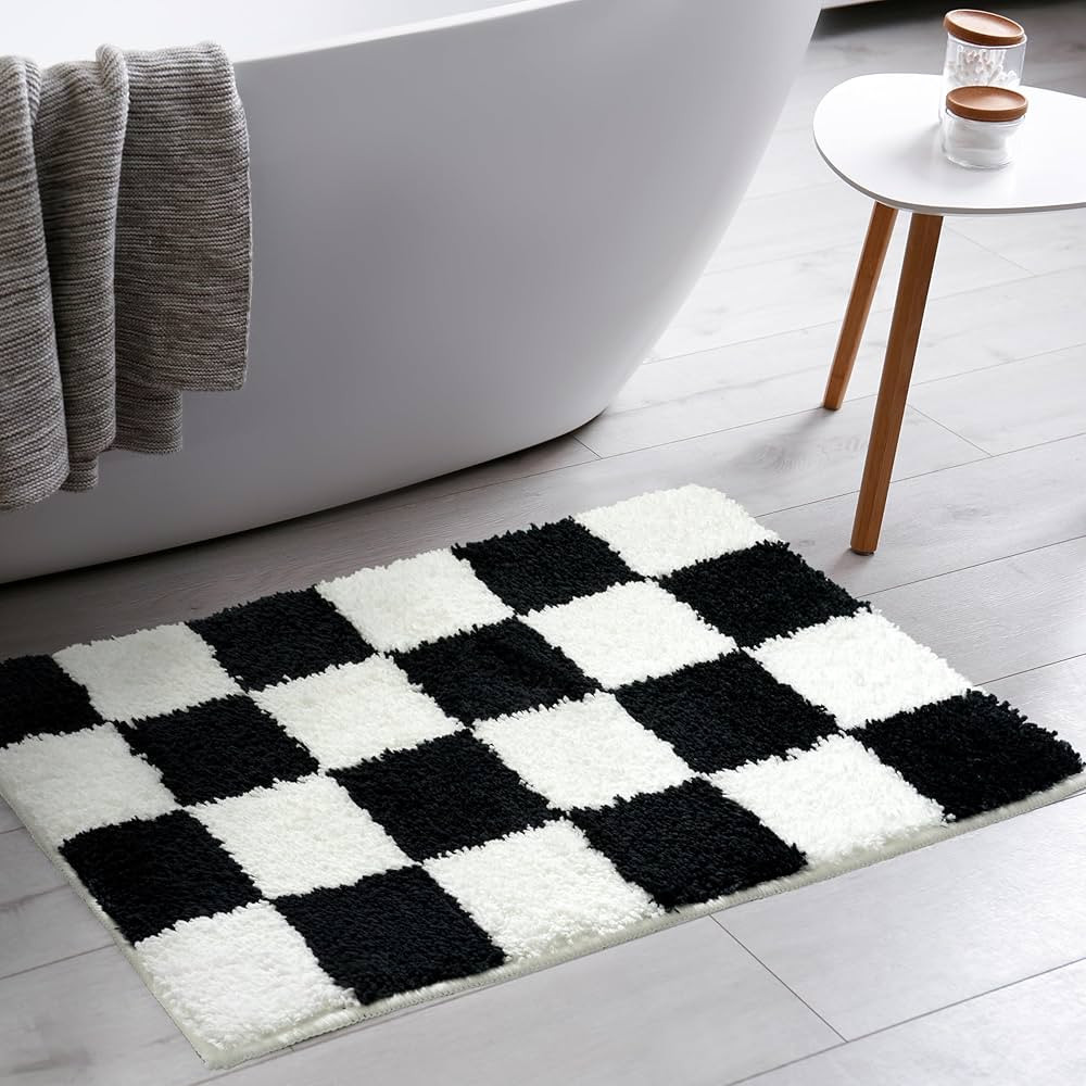 Tititex Luxury Black White Checkered Grid Bathroom Rug, 20"x32" Classic Checkerboard Extra Soft a... | Amazon (US)