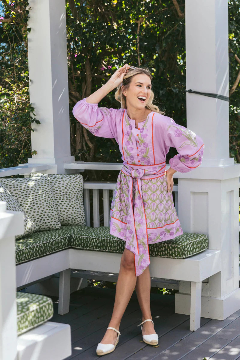 Jewel Neck Sue Sartor Flounce™️ Mini | Lilac Multi Embroidered Tulip | SUE SARTOR