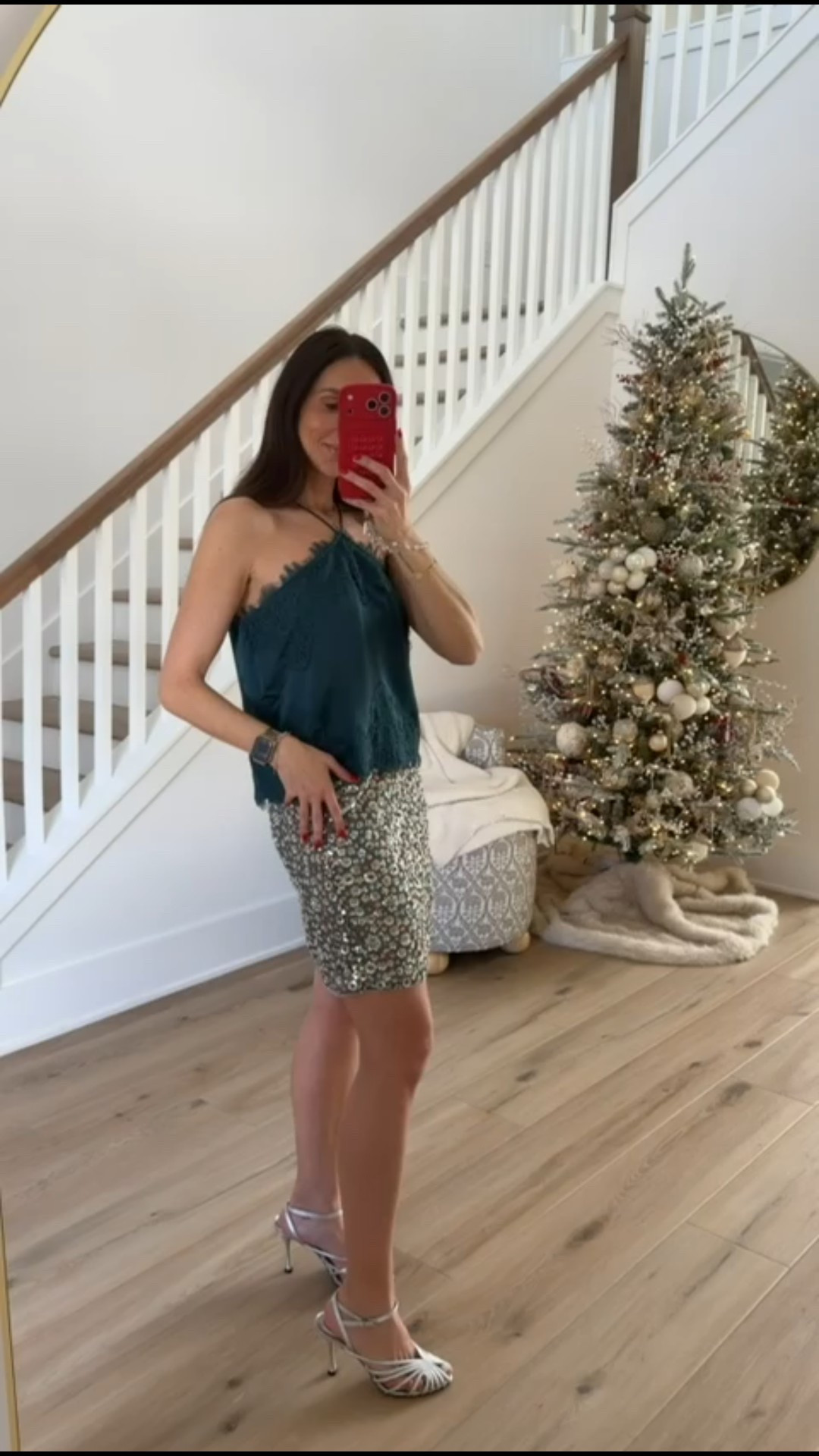 Beautiful lace cami and delicate sequin skirt, both on sale, 60% off.

lace cami, festive style, evening outfit, dinner date outfit, new year's eve outfit, feminine style, annabrstyle.

#LTKHoliday #LTKFindsUnder100 #LTKSaleAlert