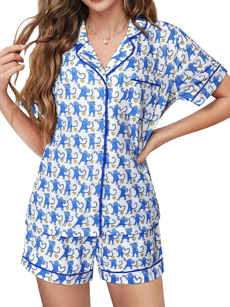 Womens Preppy Monkey Pajamas Y2k Cute Pj Sets 2 Piece Short Sleeve Button Down Loungewear Pjs Sho... | Amazon (US)