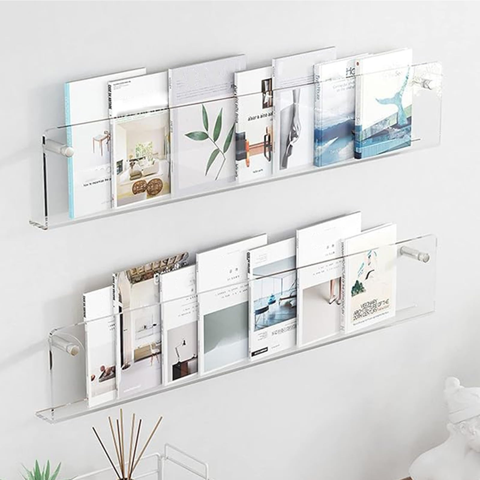 2 Pack - Acrylic Wall Magazine Rack，Clear Brochure Holder Wall Mount,record Holder Wall,Hanging... | Amazon (US)